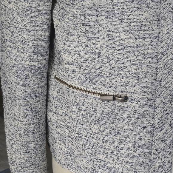 Halogen Women's L Textured Blue & White Bouclé Tweed Blazer Jacket Full Zip - Picture 5 of 16